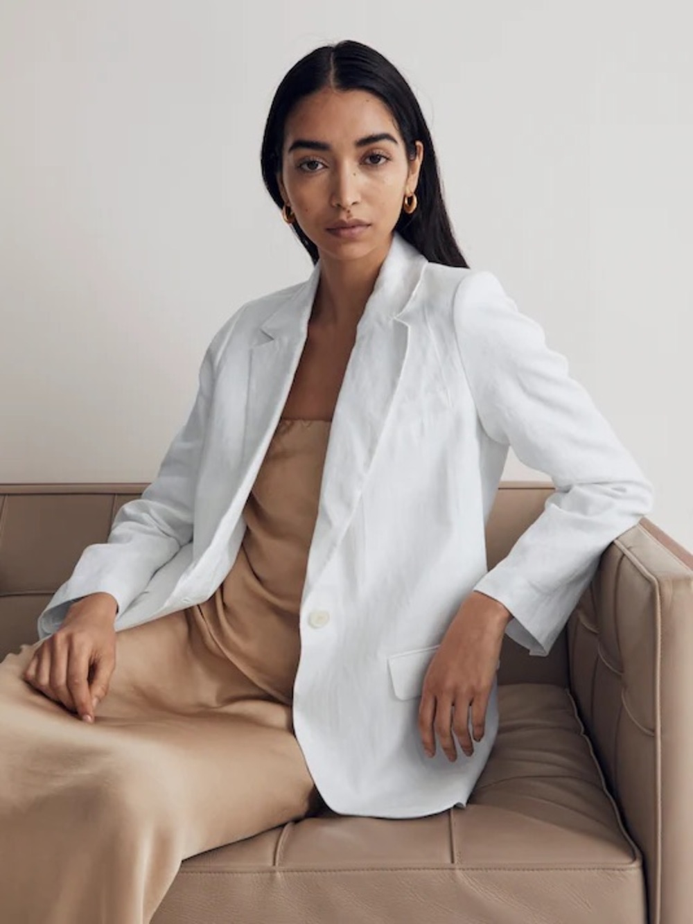 Madewell The Larsen Blazer in 100% Linen White Small